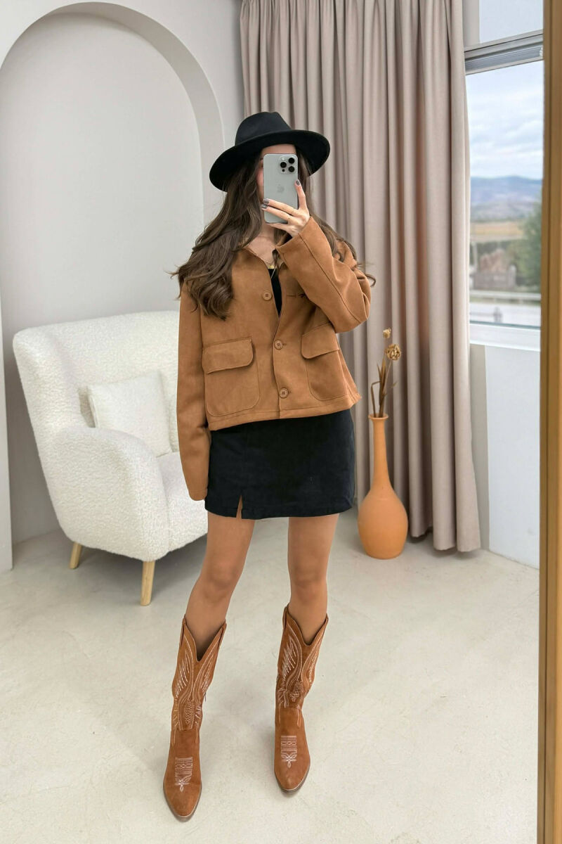 ONE COLOR POCKETS WOMEN JACKET BROWN/KAFE - 1