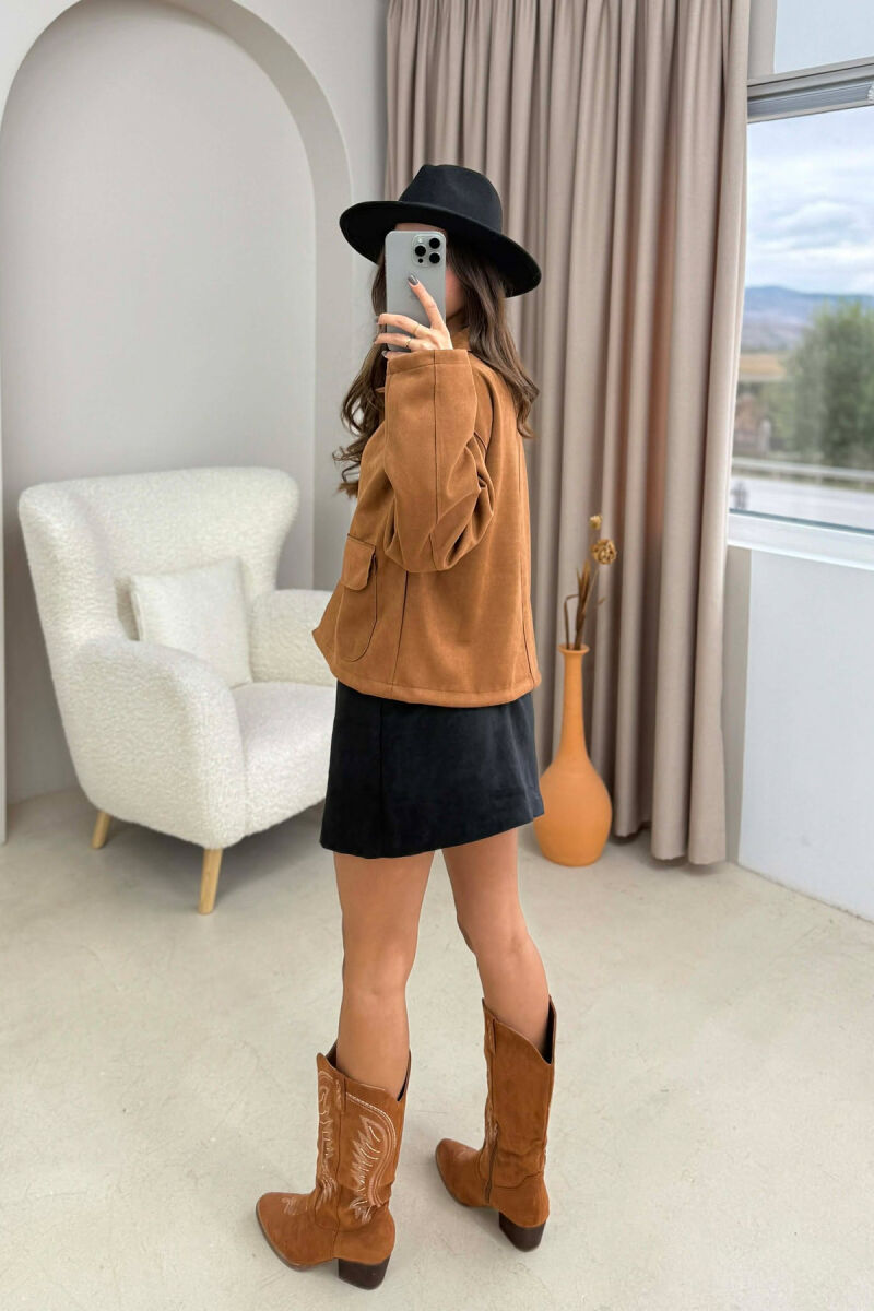 ONE COLOR POCKETS WOMEN JACKET BROWN/KAFE - 4