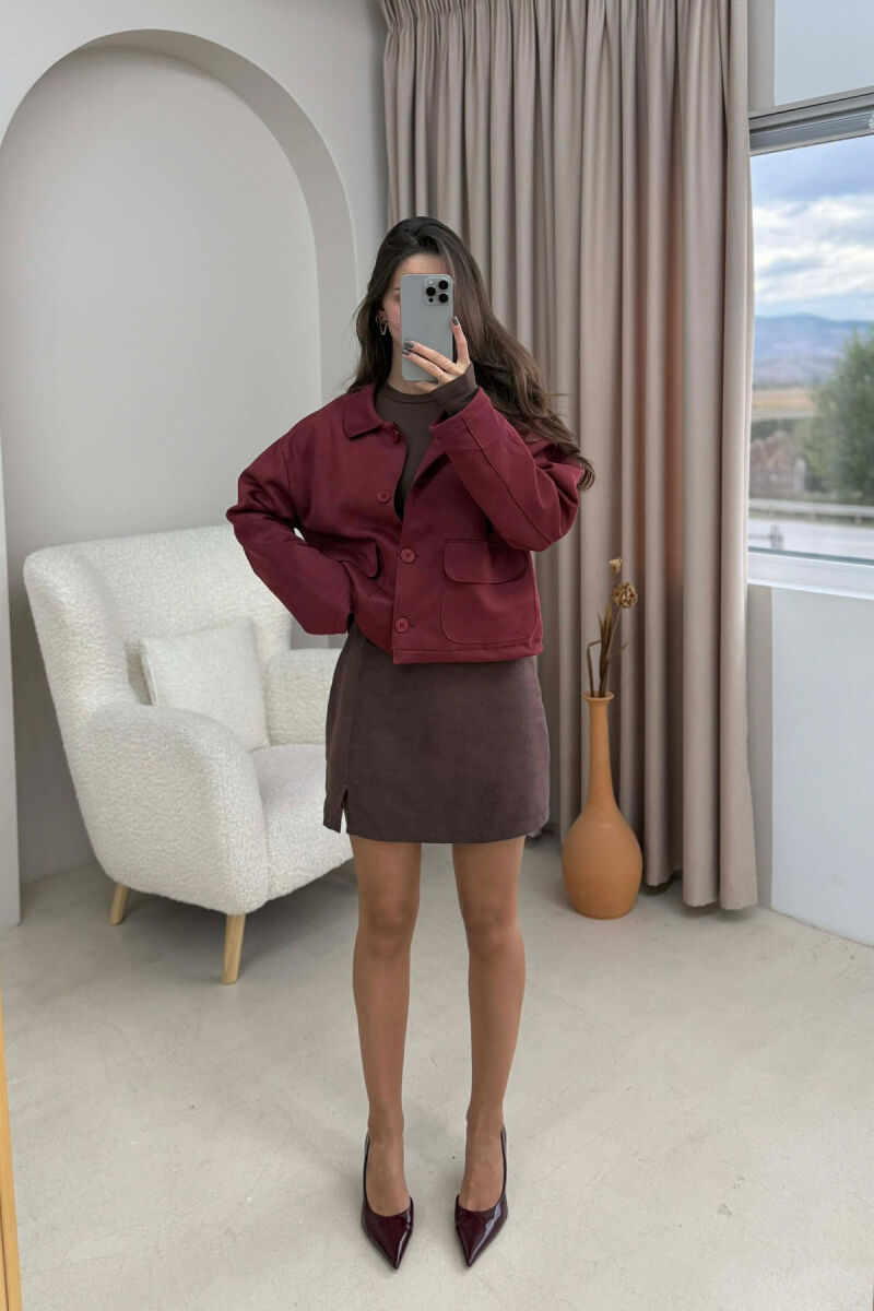 ONE COLOR POCKETS WOMEN JACKET BURGUNDY/VISHNJE - 2