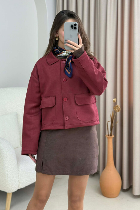 ONE COLOR POCKETS WOMEN JACKET BURGUNDY/VISHNJE - 3