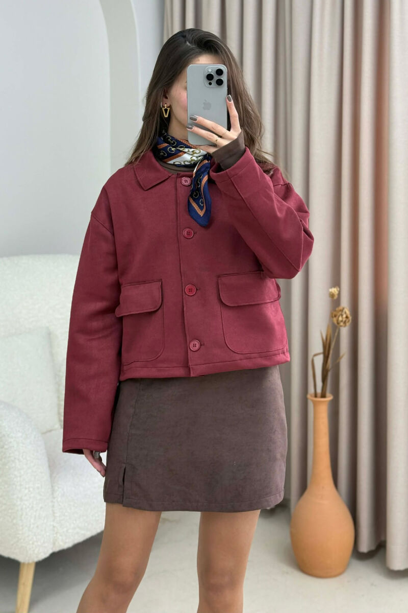 ONE COLOR POCKETS WOMEN JACKET BURGUNDY/VISHNJE - 3