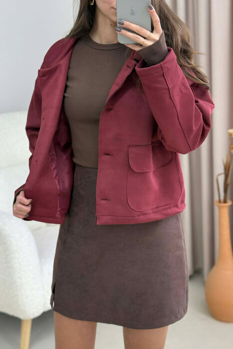 ONE COLOR POCKETS WOMEN JACKET BURGUNDY/VISHNJE - 4