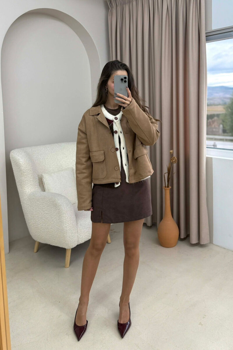 ONE COLOR POCKETS WOMEN JACKET LIGHT BROWN/KAZB - 1