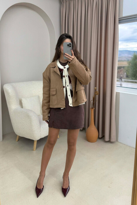 ONE COLOR POCKETS WOMEN JACKET LIGHT BROWN/KAZB - 2