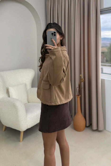 ONE COLOR POCKETS WOMEN JACKET LIGHT BROWN/KAZB - 3
