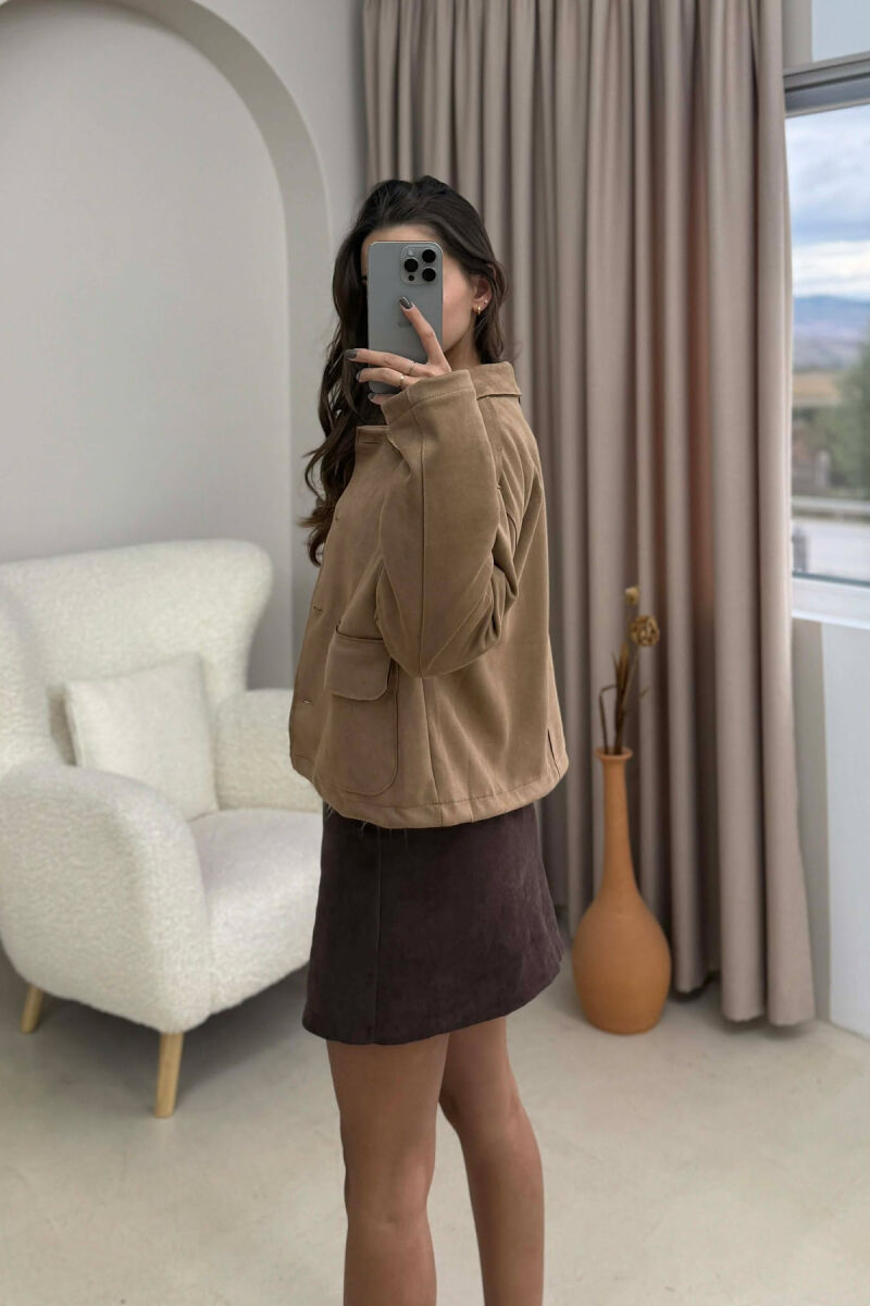 ONE COLOR POCKETS WOMEN JACKET LIGHT BROWN/KAZB - 3