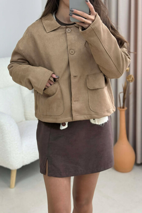 ONE COLOR POCKETS WOMEN JACKET LIGHT BROWN/KAZB - 4