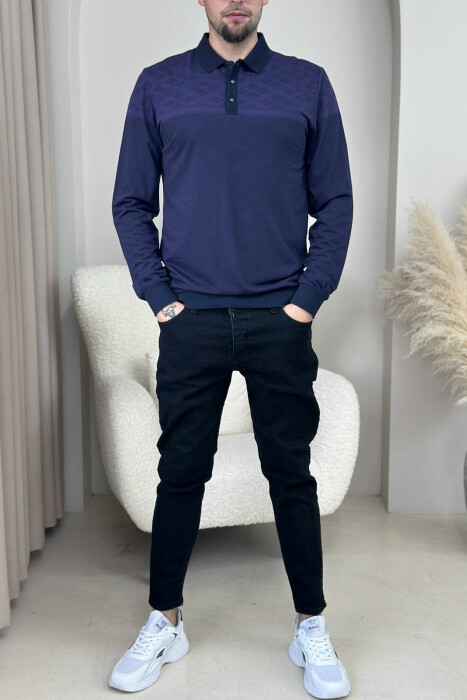 ONE COLOR POLO BUTTONED NECK MEN SWEATER DARK PURPLE/LEJLA ERRET - 