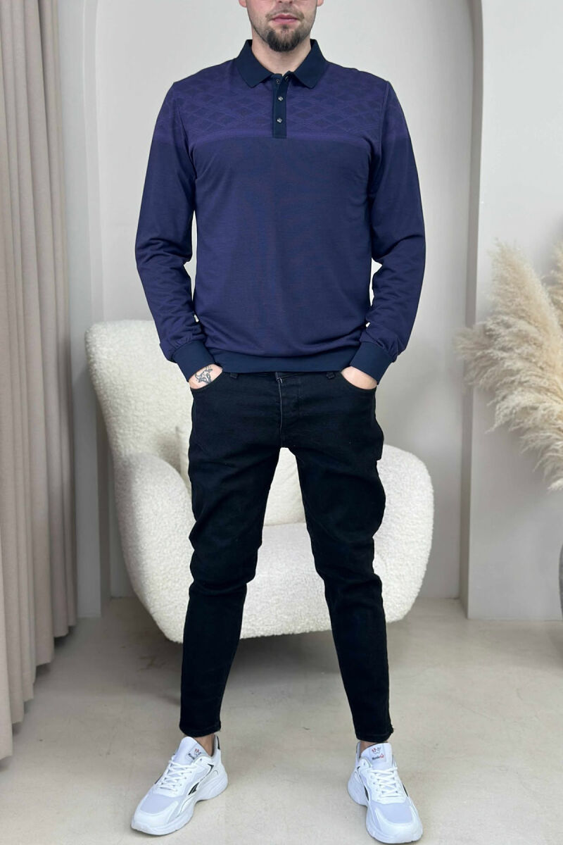ONE COLOR POLO BUTTONED NECK MEN SWEATER DARK PURPLE/LEJLA ERRET - 1