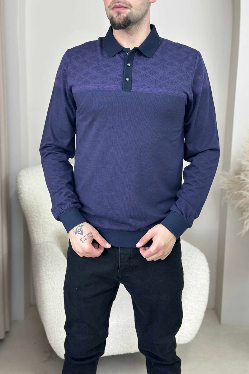 ONE COLOR POLO BUTTONED NECK MEN SWEATER DARK PURPLE/LEJLA ERRET - 2