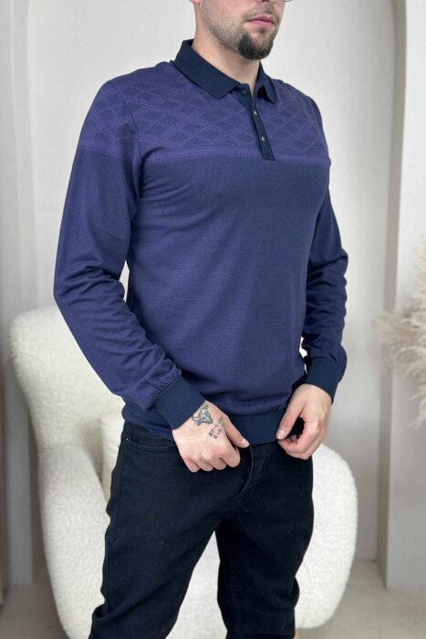 ONE COLOR POLO BUTTONED NECK MEN SWEATER DARK PURPLE/LEJLA ERRET - 3