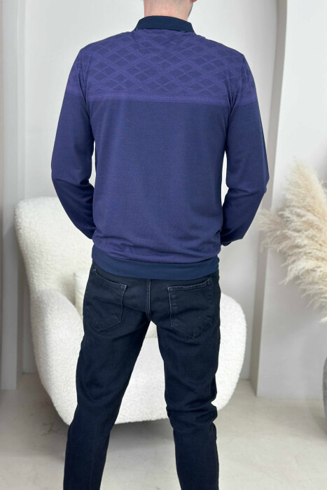 ONE COLOR POLO BUTTONED NECK MEN SWEATER DARK PURPLE/LEJLA ERRET - 4