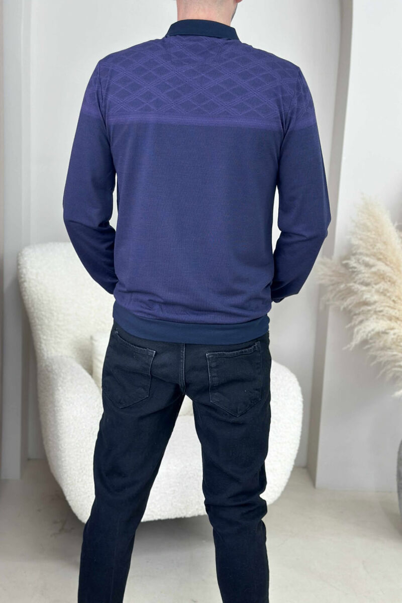 ONE COLOR POLO BUTTONED NECK MEN SWEATER DARK PURPLE/LEJLA ERRET - 4