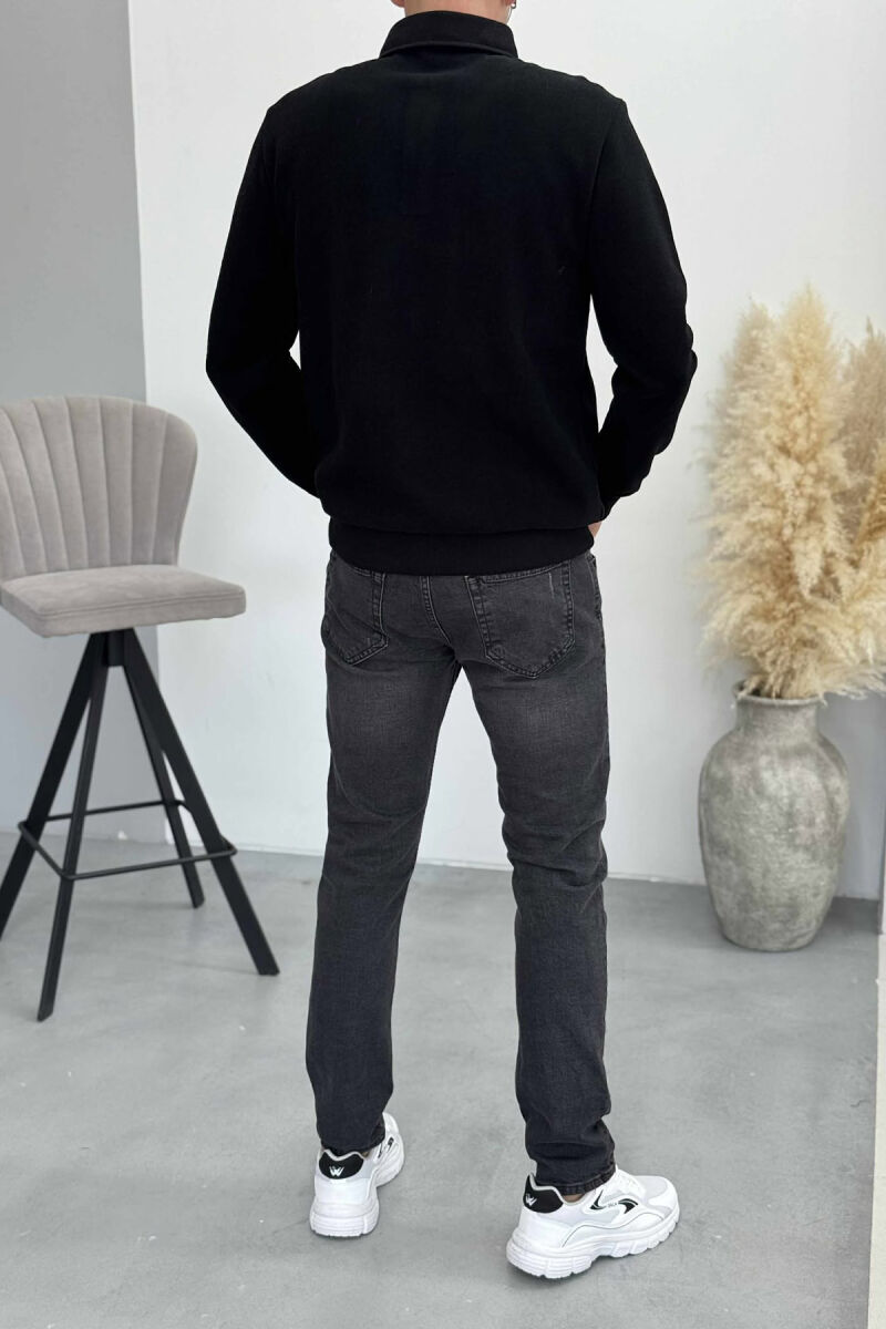 ONE COLOR POLO BUTTONED NECK MEN SWEATSHIRT BLACK/ E ZEZE - 3