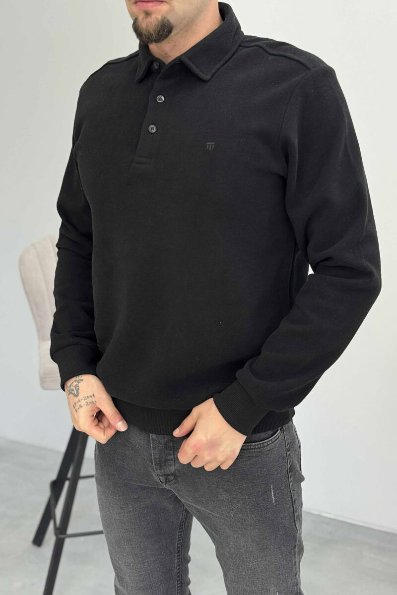 ONE COLOR POLO BUTTONED NECK MEN SWEATSHIRT BLACK/ E ZEZE - 4