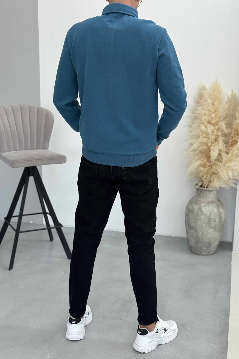 ONE COLOR POLO BUTTONED NECK MEN SWEATSHIRT BLUE STONE/GK - 3