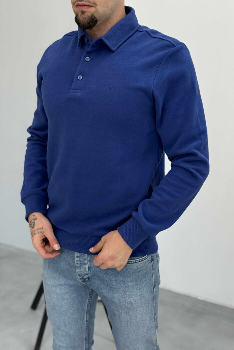 ONE COLOR POLO BUTTONED NECK MEN SWEATSHIRT BLUE/BLU - 2