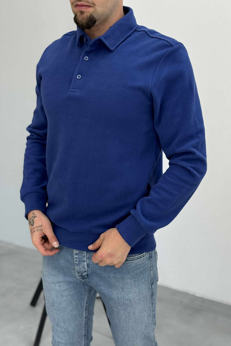 ONE COLOR POLO BUTTONED NECK MEN SWEATSHIRT BLUE/BLU - 2