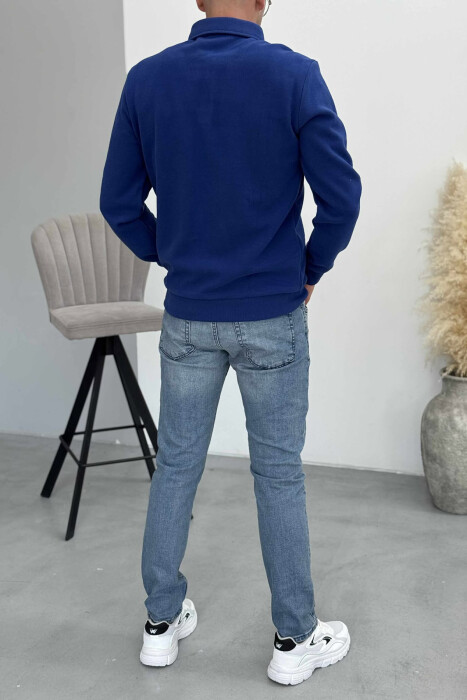 ONE COLOR POLO BUTTONED NECK MEN SWEATSHIRT BLUE/BLU - 3