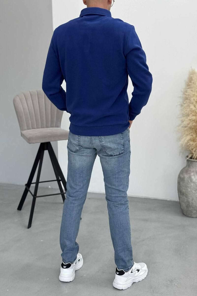 ONE COLOR POLO BUTTONED NECK MEN SWEATSHIRT BLUE/BLU - 3