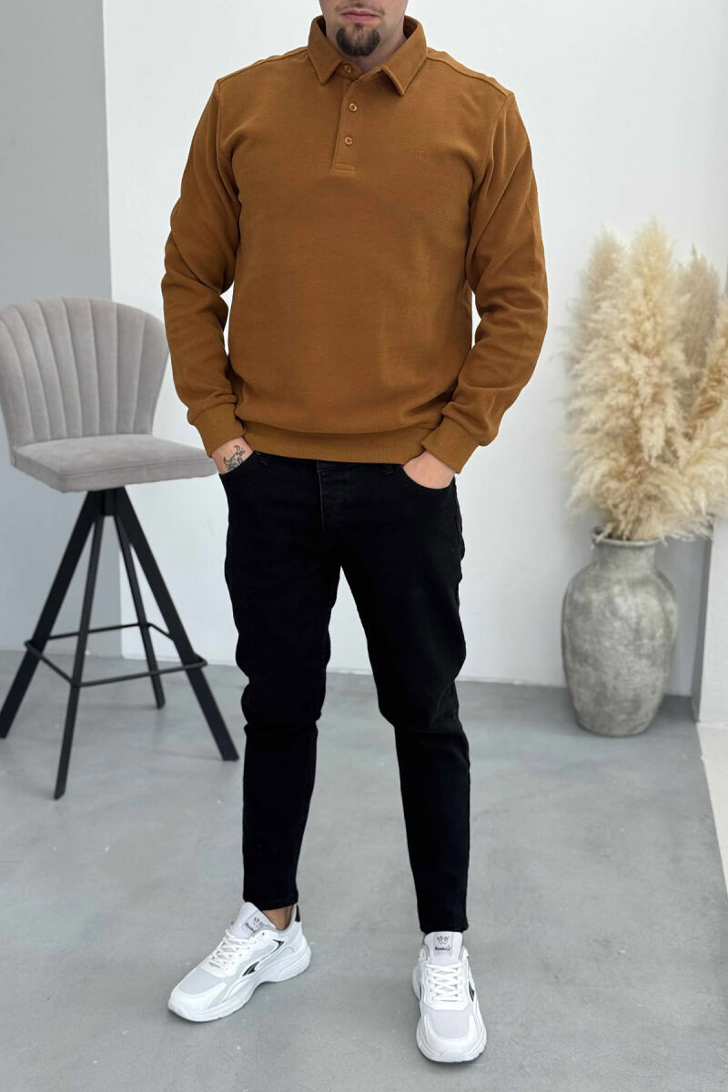 ONE COLOR POLO BUTTONED NECK MEN SWEATSHIRT BRICK/TULLE - 1