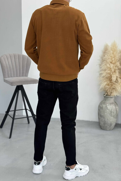 ONE COLOR POLO BUTTONED NECK MEN SWEATSHIRT BRICK/TULLE - 3