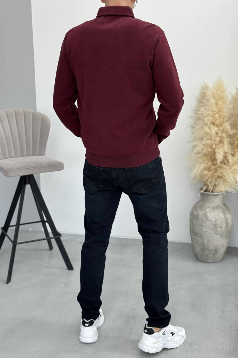 ONE COLOR POLO BUTTONED NECK MEN SWEATSHIRT BURGUNDY/VISHNJE - 3