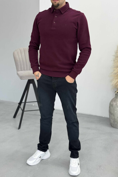 ONE COLOR POLO BUTTONED NECK MEN SWEATSHIRT DARK PURPLE/LEJLA ERRET 