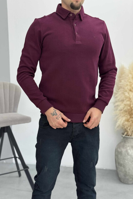 ONE COLOR POLO BUTTONED NECK MEN SWEATSHIRT DARK PURPLE/LEJLA ERRET - 2
