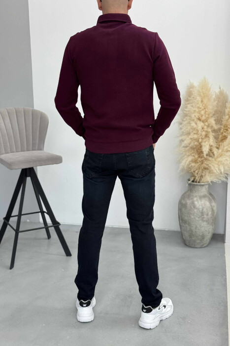 ONE COLOR POLO BUTTONED NECK MEN SWEATSHIRT DARK PURPLE/LEJLA ERRET - 3