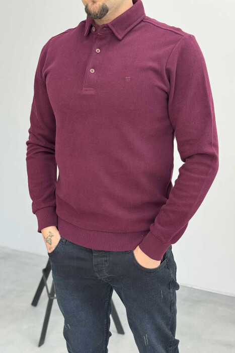 ONE COLOR POLO BUTTONED NECK MEN SWEATSHIRT DARK PURPLE/LEJLA ERRET - 4