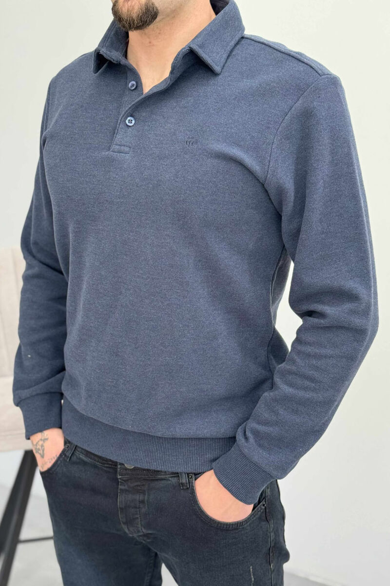 ONE COLOR POLO BUTTONED NECK MEN SWEATSHIRT DARK SLATE BLUE/BLU LEJLA - 2