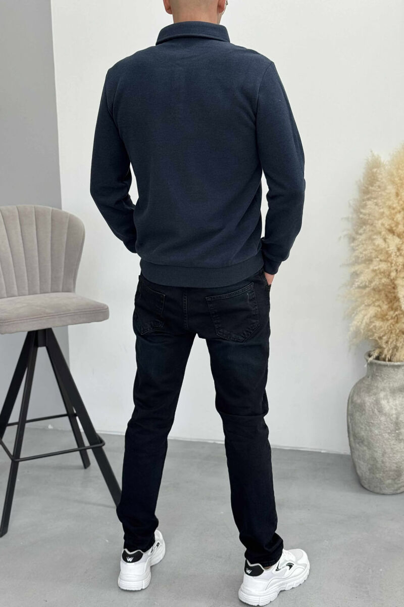 ONE COLOR POLO BUTTONED NECK MEN SWEATSHIRT DARK SLATE BLUE/BLU LEJLA - 4