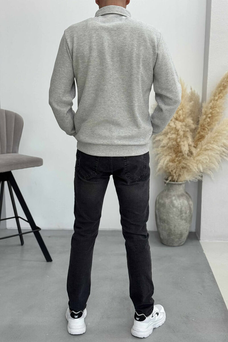 ONE COLOR POLO BUTTONED NECK MEN SWEATSHIRT LIGHT GREY/GZ - 3