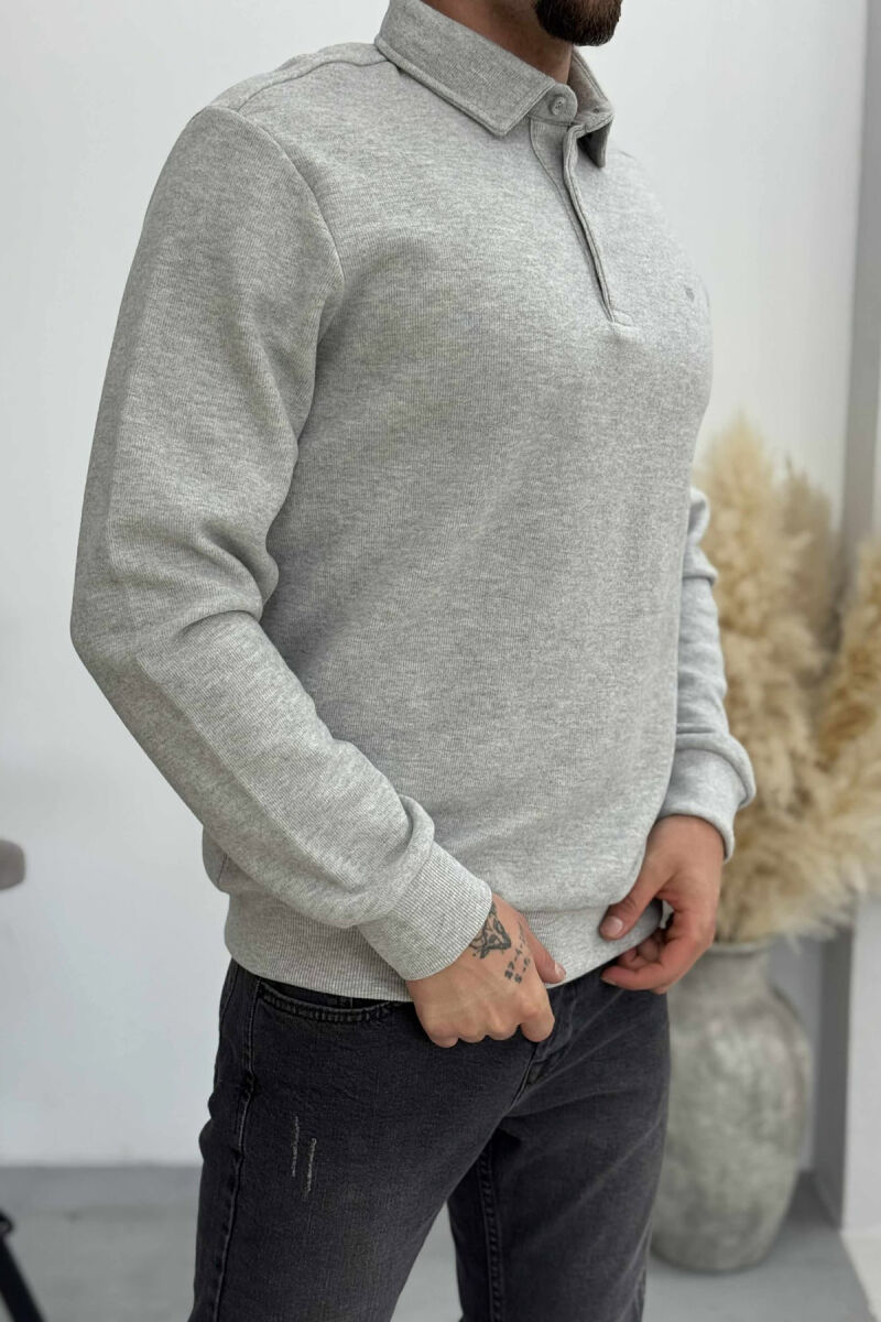 ONE COLOR POLO BUTTONED NECK MEN SWEATSHIRT LIGHT GREY/GZ - 4