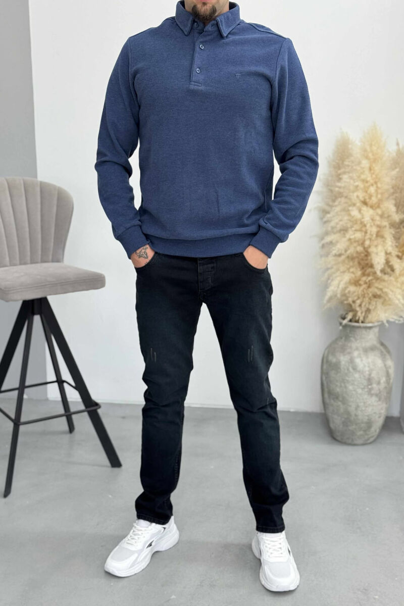 ONE COLOR POLO BUTTONED NECK MEN SWEATSHIRT LIGHTBLUE/BZ - 1