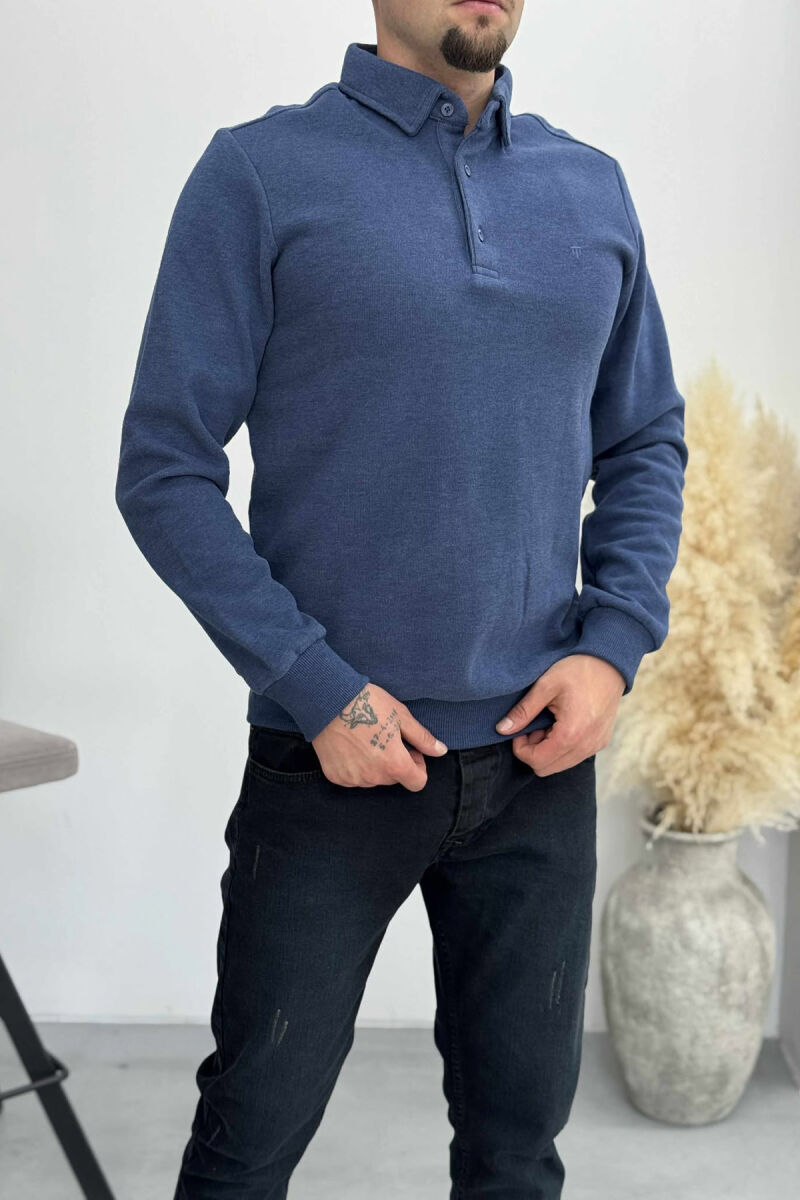 ONE COLOR POLO BUTTONED NECK MEN SWEATSHIRT LIGHTBLUE/BZ - 2