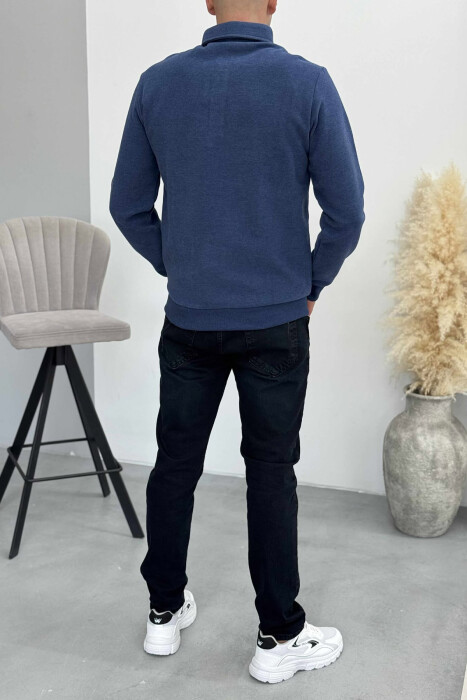 ONE COLOR POLO BUTTONED NECK MEN SWEATSHIRT LIGHTBLUE/BZ - 3