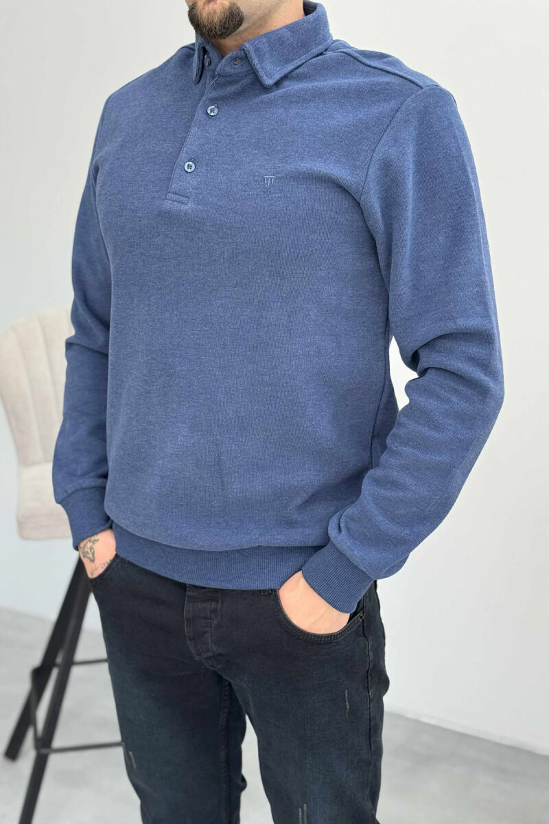 ONE COLOR POLO BUTTONED NECK MEN SWEATSHIRT LIGHTBLUE/BZ - 4
