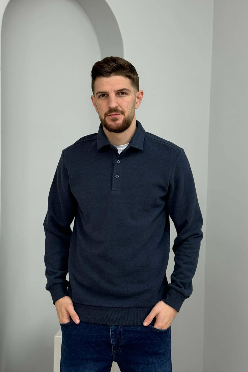 ONE COLOR POLO BUTTONED NECK MEN SWEATSHIRT NAVY BLUE/BLU MARINE - 2