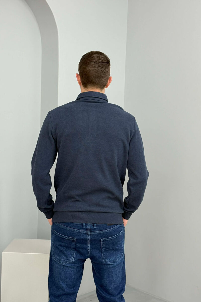 ONE COLOR POLO BUTTONED NECK MEN SWEATSHIRT NAVY BLUE/BLU MARINE - 6