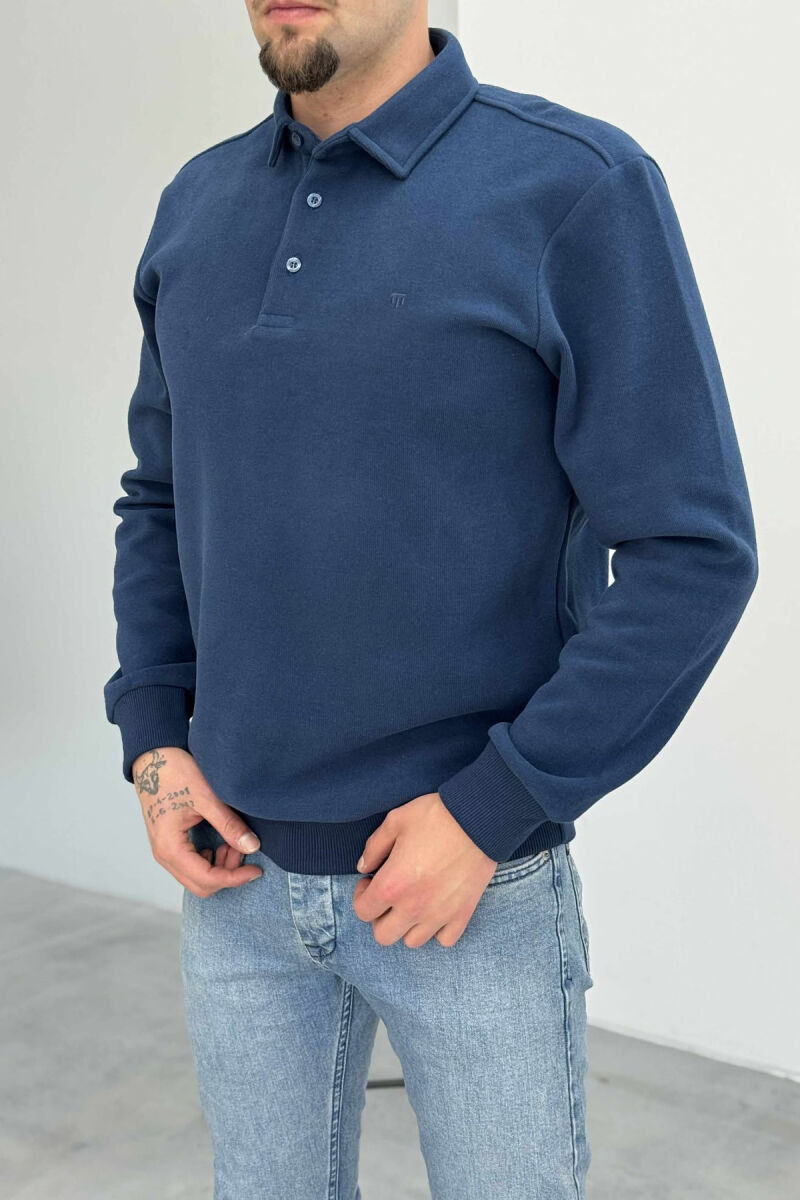 ONE COLOR POLO BUTTONED NECK MEN SWEATSHIRT NAVY BLUE/BLU MARINE - 2