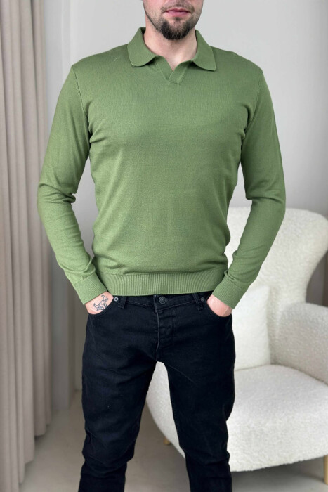 ONE COLOR POLO NECK MEN SWEATER GREEN/JESHILE - 4