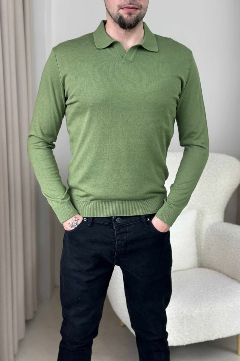 ONE COLOR POLO NECK MEN SWEATER GREEN/JESHILE - 4