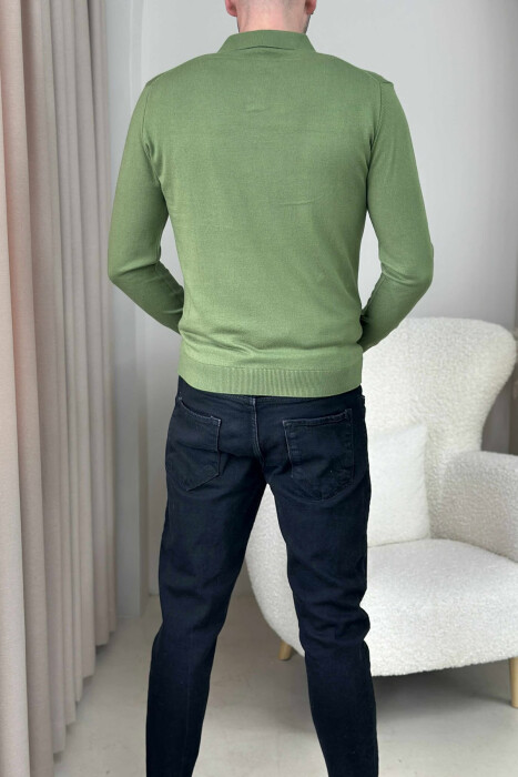 ONE COLOR POLO NECK MEN SWEATER GREEN/JESHILE - 5