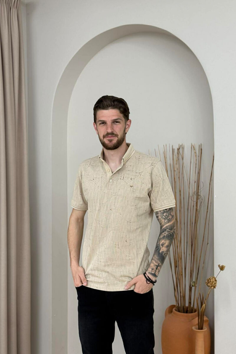 ONE COLOR POLO NECK MEN T-SHIRT BEIGE/BEZHE - 1