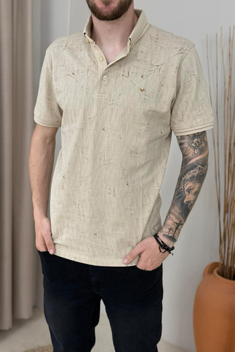 ONE COLOR POLO NECK MEN T-SHIRT BEIGE/BEZHE - 2