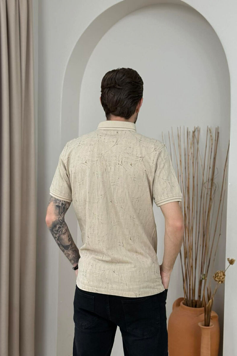ONE COLOR POLO NECK MEN T-SHIRT BEIGE/BEZHE - 3
