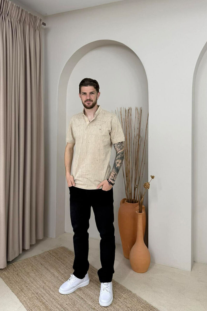 ONE COLOR POLO NECK MEN T-SHIRT BEIGE/BEZHE - 4