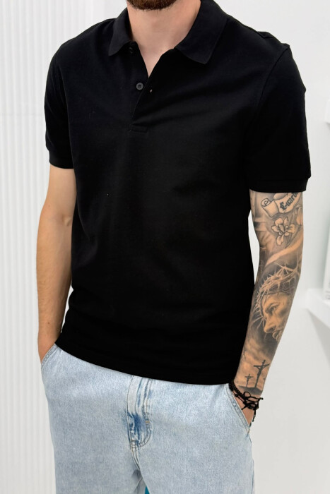 ONE COLOR POLO NECK MEN T-SHIRT BLACK/ E ZEZE - 4